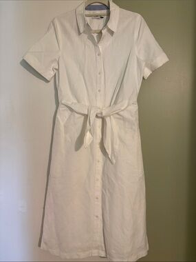 Vineyard Vines White Button-Front Midi Shirt Dress with Tie